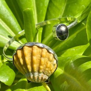 Sterling silver Artisan Hawaiian sunrise Shell & Tahitian pearl cuff Bracelet